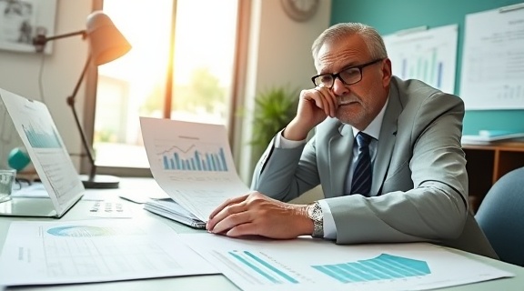 advanced auto mortgage, diligent, calculating interest, photorealistic, financial advisor's office with charts, highly detailed, pages flipping, rich definition, emerald green, focused daylight beam, shot with a 105mm lens.